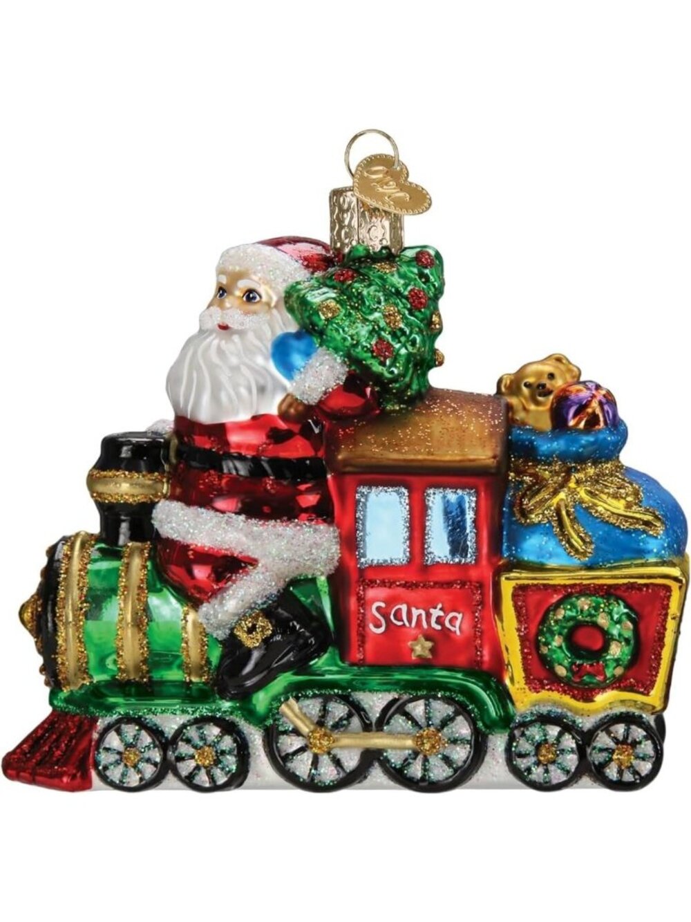 Handcrafted Santa Locomotive Glass Ornament | Vintage Christmas Tree Decor